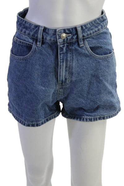 Princess Polly Unisex Blue Cotton 90s Solid Button Shorts Size 4