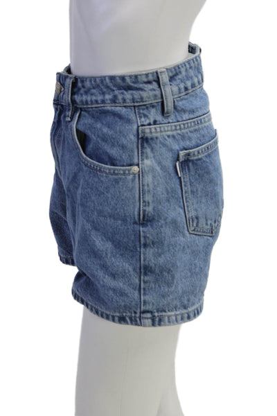 Princess Polly Unisex Blue Cotton 90s Solid Button Shorts Size 4
