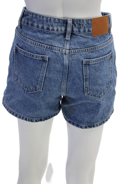 Princess Polly Unisex Blue Cotton 90s Solid Button Shorts Size 4
