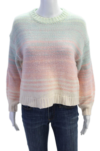 525 America Unisex Light Blue Striped 90s Crew Neck Pullover Sweater Size XS
