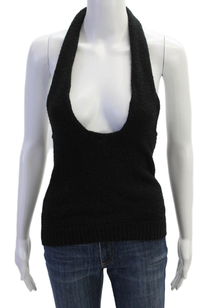 Musier Women Black Sleeveless Tank Top Designer Alpaca Wool Blend Size 34