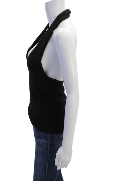 Musier Women Black Sleeveless Tank Top Designer Alpaca Wool Blend Size 34
