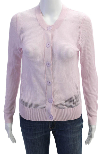 J Crew Womens Pink Cotton Button Cardigan Crew Neck Solid Size S
