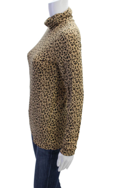 J Crew Women Basic Beige Animal Print Cotton Mock Neck Long Sleeve Top Size S