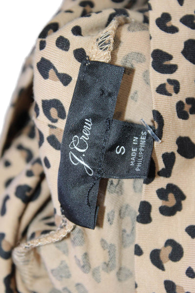 J Crew Women Basic Beige Animal Print Cotton Mock Neck Long Sleeve Top Size S