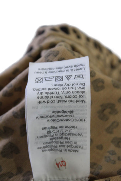 J Crew Women Basic Beige Animal Print Cotton Mock Neck Long Sleeve Top Size S