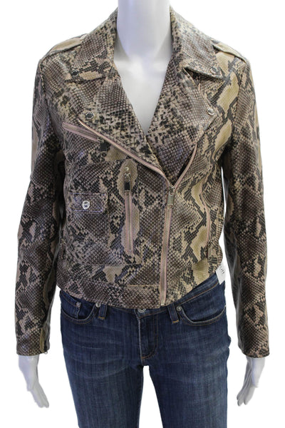Max & Co Womens Biker Motorcycle Jacket Beige Animal Print Collared Size 4