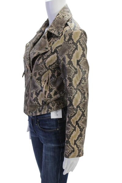 Max & Co Womens Biker Motorcycle Jacket Beige Animal Print Collared Size 4