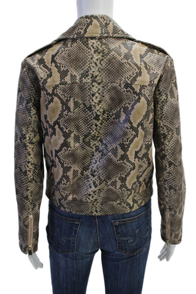 Max & Co Womens Biker Motorcycle Jacket Beige Animal Print Collared Size 4