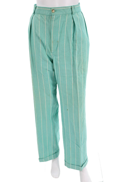 Polo Ralph Lauren Womens Dress Pants Green Striped Linen Blend Size 10