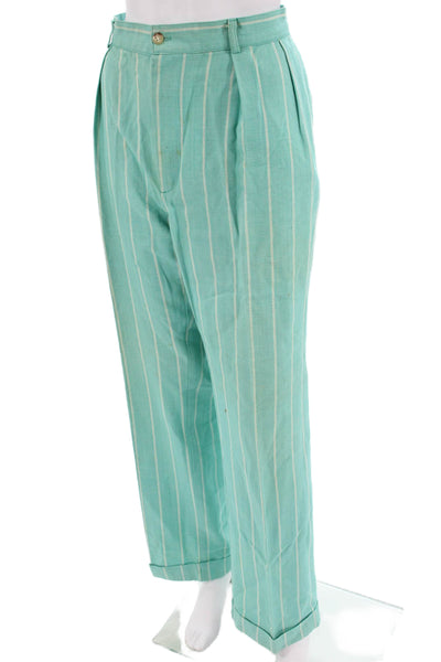 Polo Ralph Lauren Womens Dress Pants Green Striped Linen Blend Size 10