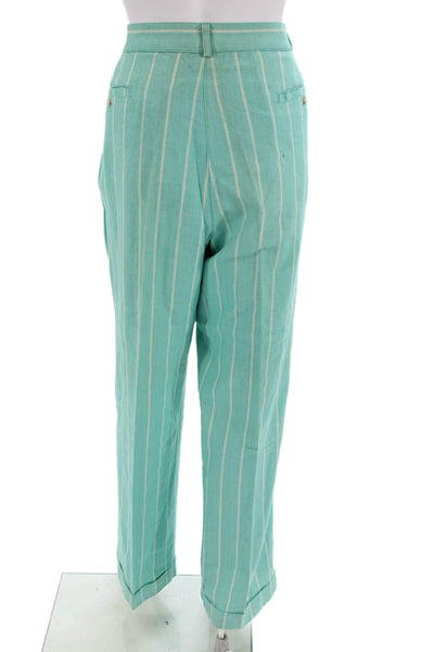 Polo Ralph Lauren Womens Dress Pants Green Striped Linen Blend Size 10