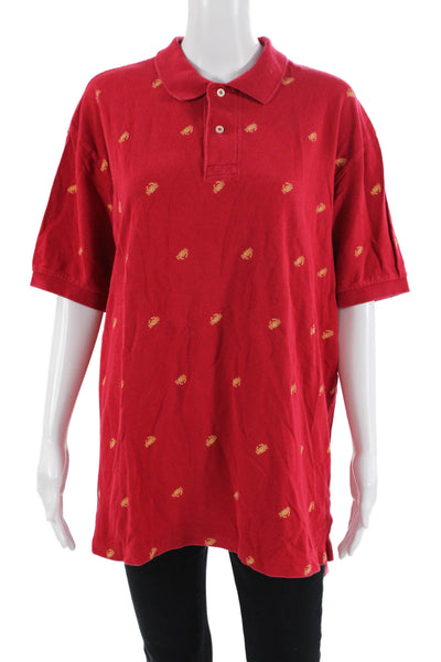 Polo Ralph Lauren Men Red Cotton Animal Print Polo Short Sleeve Size XL