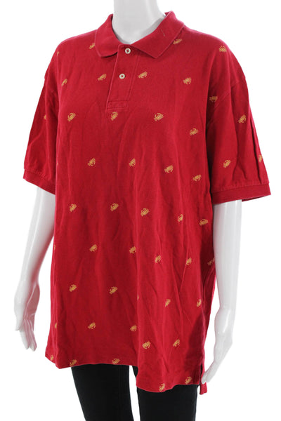 Polo Ralph Lauren Men Red Cotton Animal Print Polo Short Sleeve Size XL