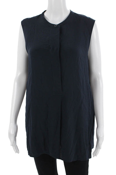 Vince Women Sleeveless Silk Tunic Crew Neck Dark Blue Size M