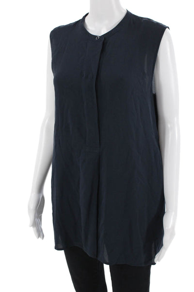 Vince Women Sleeveless Silk Tunic Crew Neck Dark Blue Size M