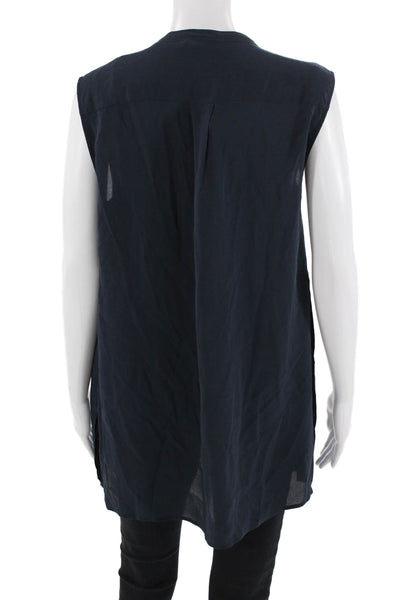 Vince Women Sleeveless Silk Tunic Crew Neck Dark Blue Size M