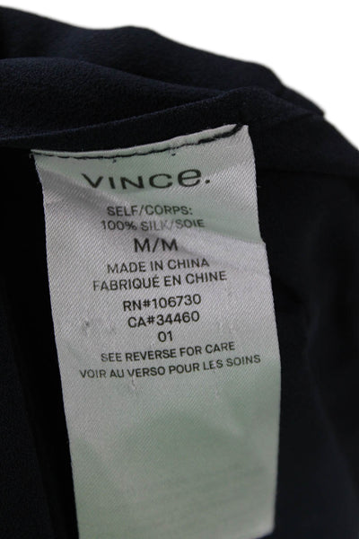 Vince Women Sleeveless Silk Tunic Crew Neck Dark Blue Size M
