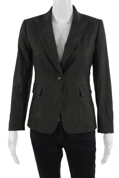 Antonio Melani Women Dark Gray Herringbone Button Collared Blazer Size 0