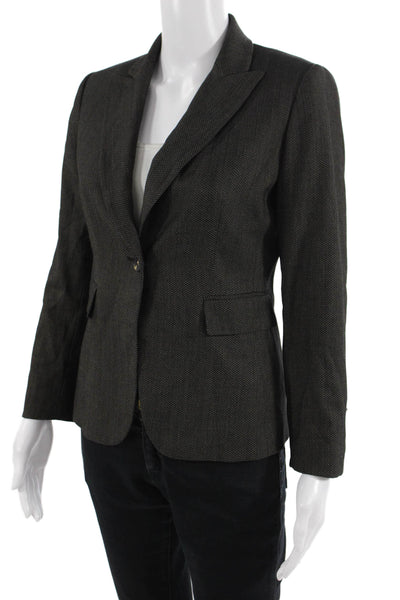 Antonio Melani Women Dark Gray Herringbone Button Collared Blazer Size 0
