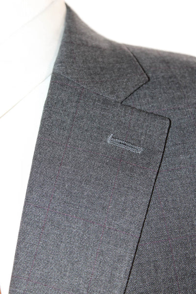 Michael Kors Men Dark Gray Check Suit Jacket Collared Button Size 52