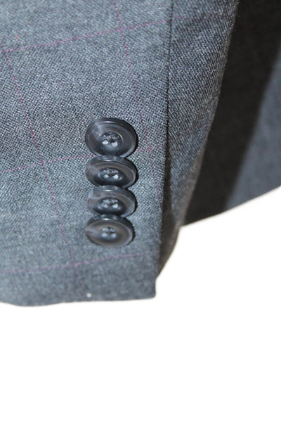 Michael Kors Men Dark Gray Check Suit Jacket Collared Button Size 52