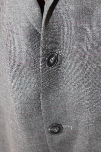 Michael Kors Men Dark Gray Check Suit Jacket Collared Button Size 52