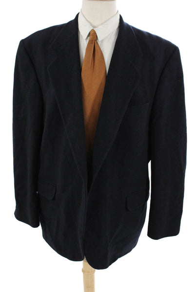 Oscar de la Renta Mens Dark Blue Wool Cashmere Blazer Collared Button Size 50