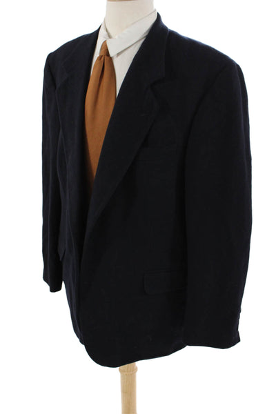 Oscar de la Renta Mens Dark Blue Wool Cashmere Blazer Collared Button Size 50