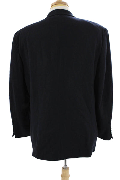 Oscar de la Renta Mens Dark Blue Wool Cashmere Blazer Collared Button Size 50