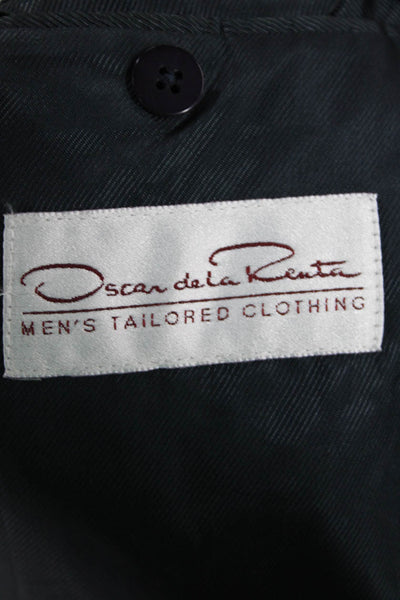 Oscar de la Renta Mens Dark Blue Wool Cashmere Blazer Collared Button Size 50