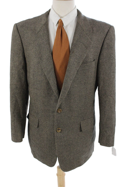 Hickey Freeman Mens Brown Herringbone Lambswool Cashmere Sport Coat Size 42