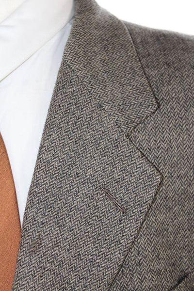 Hickey Freeman Mens Brown Herringbone Lambswool Cashmere Sport Coat Size 42