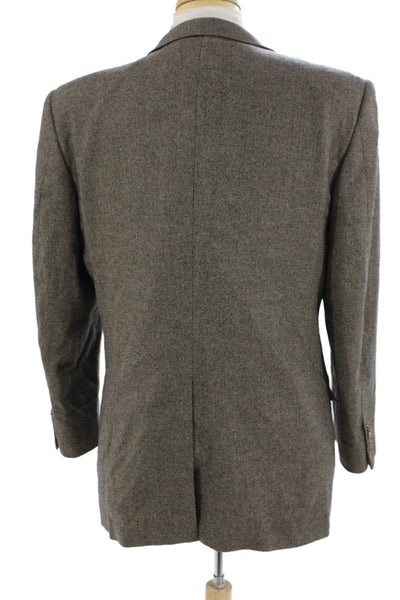 Hickey Freeman Mens Brown Herringbone Lambswool Cashmere Sport Coat Size 42