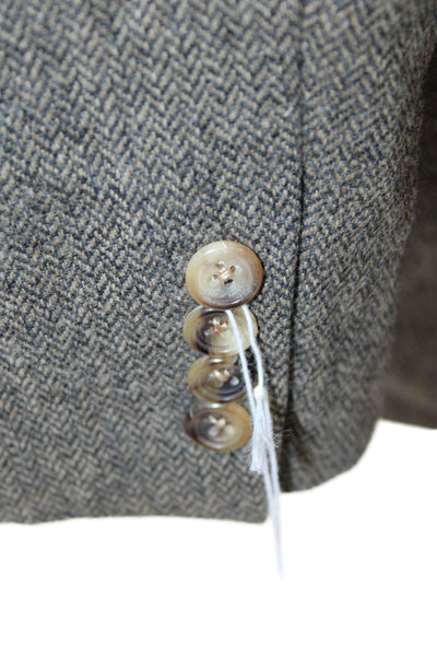 Hickey Freeman Mens Brown Herringbone Lambswool Cashmere Sport Coat Size 42
