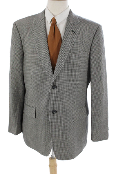 John W. Nordstrom Mens Black Checked Silk Wool Sport Coat Size 44