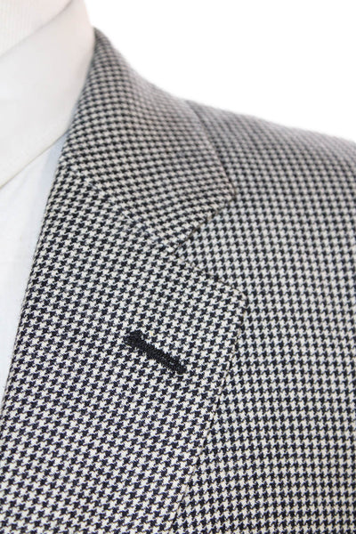 John W. Nordstrom Mens Black Checked Silk Wool Sport Coat Size 44