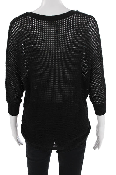 Minnie Rose Women Black V-Neck Pullover 3/4 Sleeve Linen Blend Size M