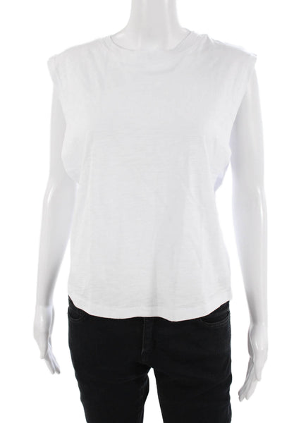 Marissa Webb Womens Basic Sleeveless Cotton T-Shirt White Crew Neck Size M