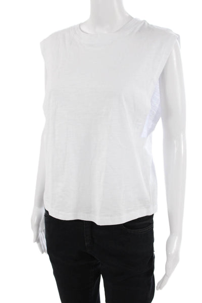 Marissa Webb Womens Basic Sleeveless Cotton T-Shirt White Crew Neck Size M