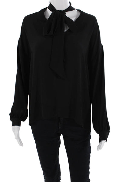 Bailey 44 Women Black Polyester High Neck Long Sleeve Blouse Tie Closure Size M