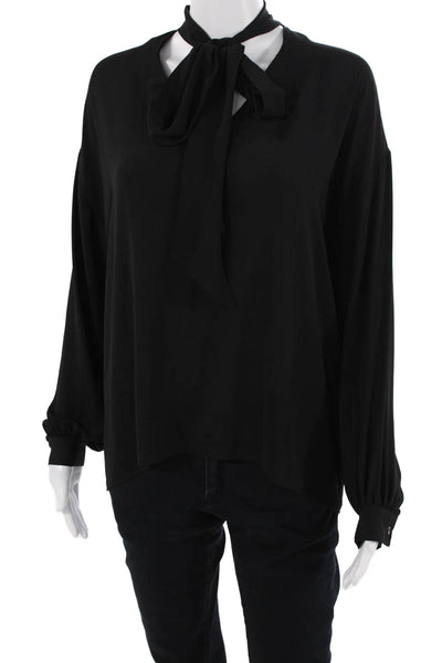 Bailey 44 Women Black Polyester High Neck Long Sleeve Blouse Tie Closure Size M