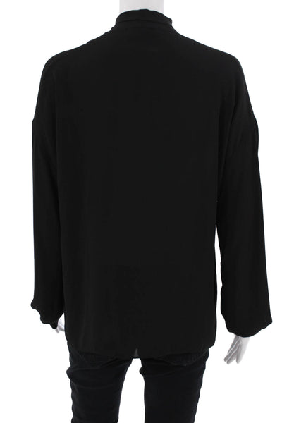 Bailey 44 Women Black Polyester High Neck Long Sleeve Blouse Tie Closure Size M