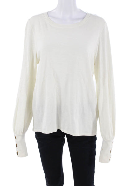 Nation Los Angeles Women Basic White Crew Neck Cotton Long Sleeve T-Shirt Size L