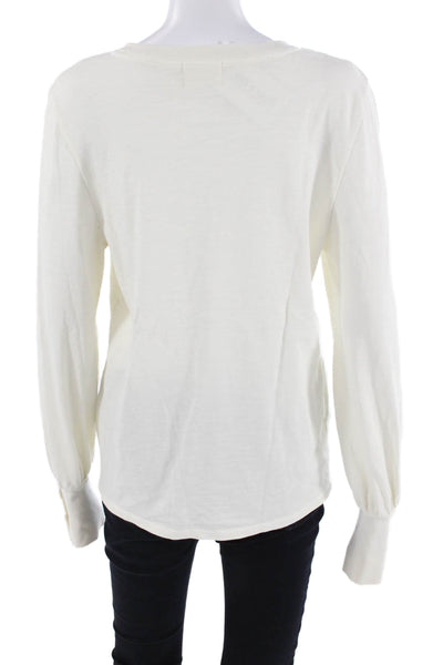 Nation Los Angeles Women Basic White Crew Neck Cotton Long Sleeve T-Shirt Size L