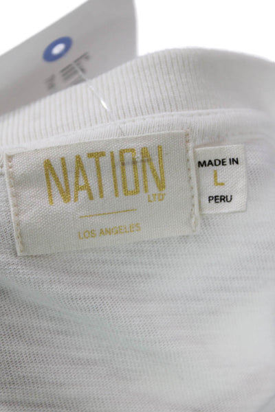 Nation Los Angeles Women Basic White Crew Neck Cotton Long Sleeve T-Shirt Size L