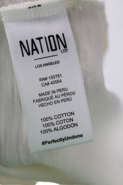Nation Los Angeles Women Basic White Crew Neck Cotton Long Sleeve T-Shirt Size L