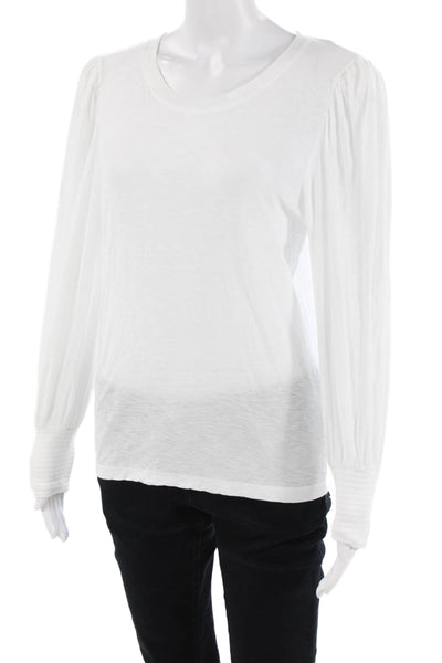 Nation LTD Womens Long Sleeve Basic Jersey T-Shirt Crew Neck White Size M
