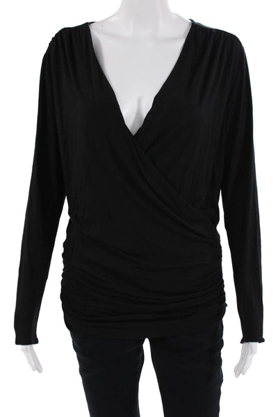 J Crew Women Jersey V-Neck Long Sleeve Black Blouse Modal Elastane Size M