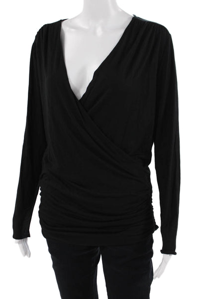 J Crew Women Jersey V-Neck Long Sleeve Black Blouse Modal Elastane Size M